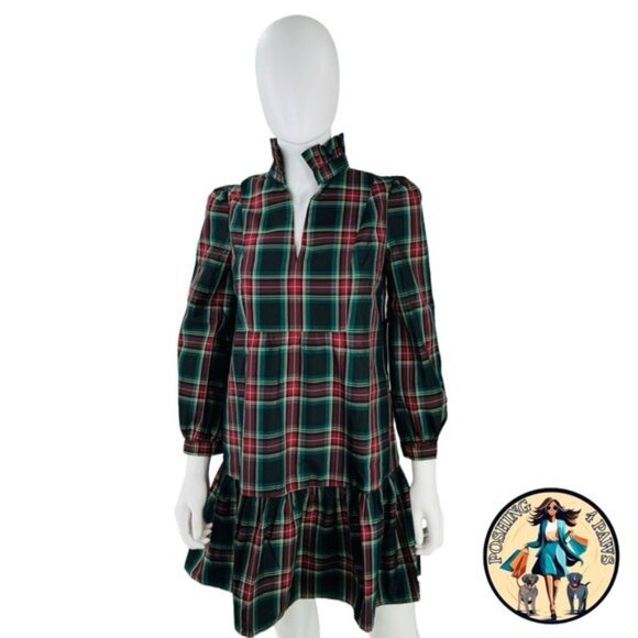 Tuckernuck Palmerston Tartan Plaid Drop Waist Long Sleeve Mini Dress Size XL - Picture 7 of 13